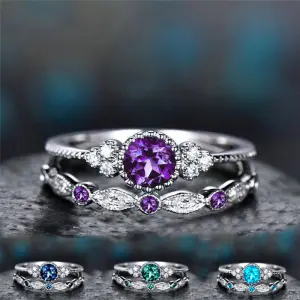 2pcs/set Women Rhinestone Geometric Ring Set