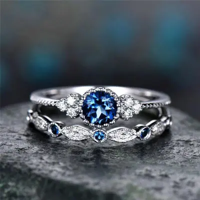 2pcs/set Women Rhinestone Geometric Ring Set