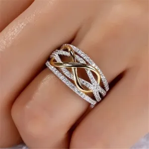 Women Fashion Rhinestone Decorative Cross Design Ring