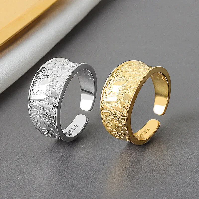 Unique Tin Paper Pattern Opening Adjustable Ring Copper Geometric Simple Unisex