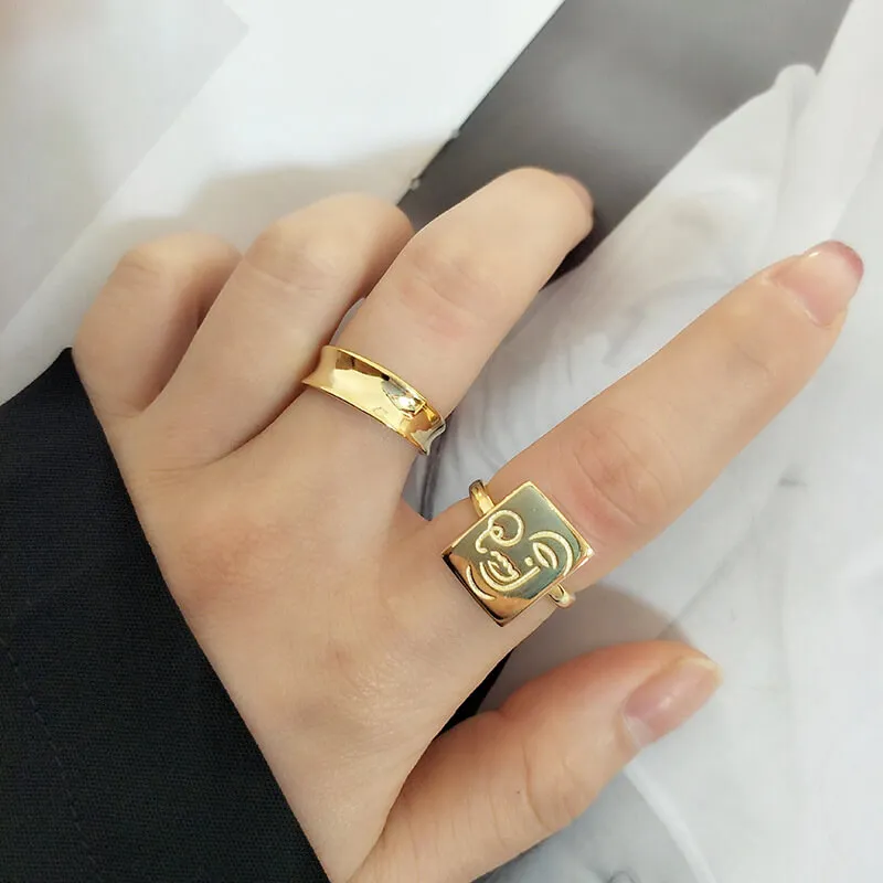 Cute Expression Pattern Design Opening Adjustable Ring for Women