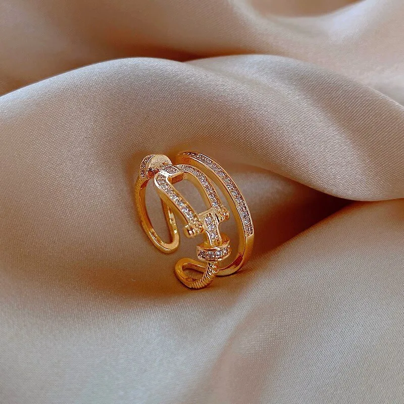 Women Minimalist Copper Belt Shaped Fashion OL Geometric Ring