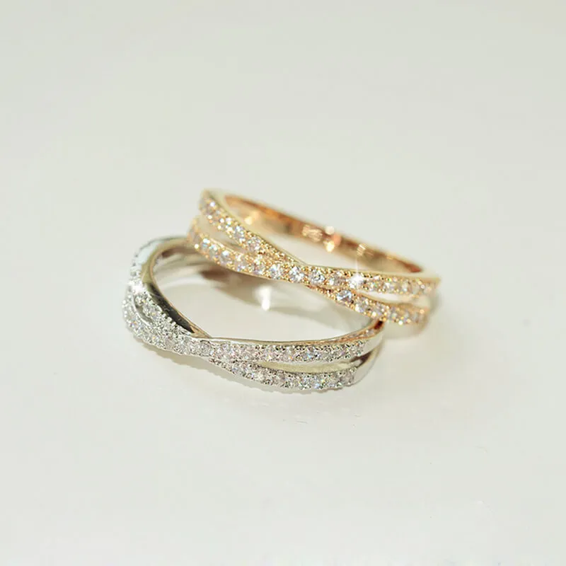 Temperament Cross Design Shiny Rhinestone Decorative Copper Ring for Women