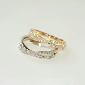 Temperament Cross Design Shiny Rhinestone Decorative Copper Ring for Women