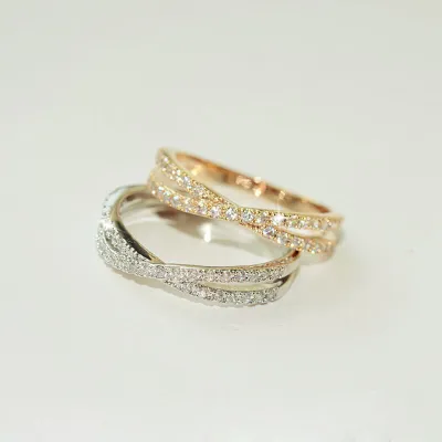 Temperament Cross Design Shiny Rhinestone Decorative Copper Ring for Women