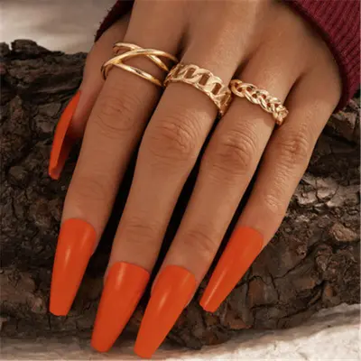 3pcs Punk Style Hollow Out Cross Design Alloy Metal Ring Set