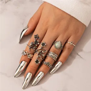 7pcs/set Ethnic Style Elephant Flowers Pattern Midi Ring For Women
