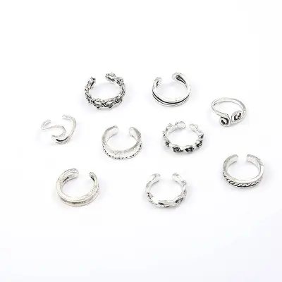9pcs/set Women Retro Totem Pattern Design Toe Ring Set