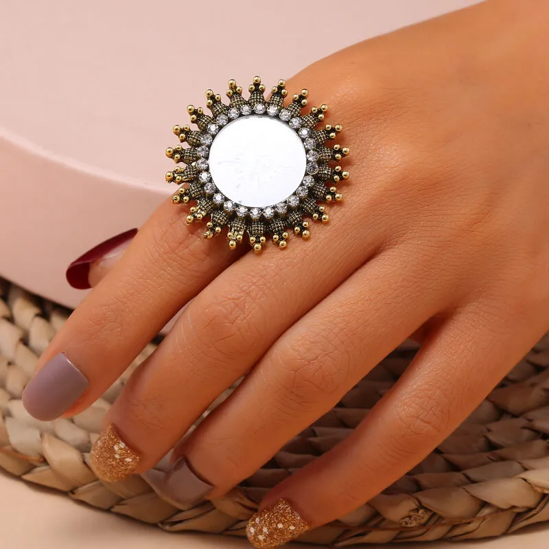 Creativity Mirror Design Rhinestone Decorative Opening Adjustable Ring