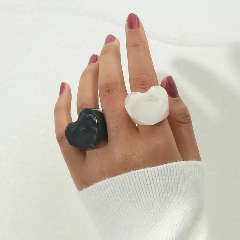 2pcs/set Heart Shaped Acrylic Ring Set Unisex