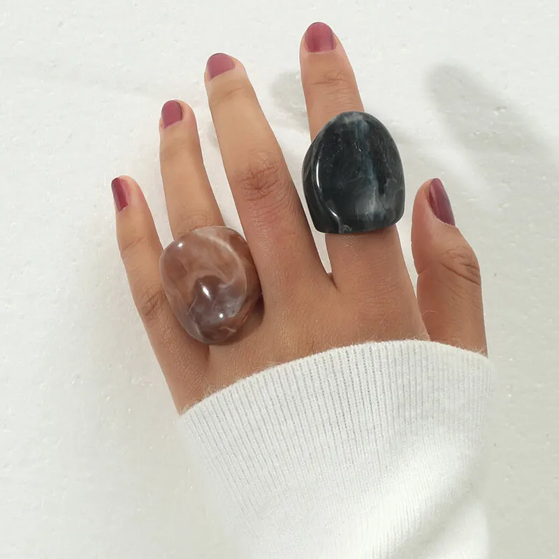 2pcs/set Creativity Irregular Design Marbling Pattern Acrylic Ring Set