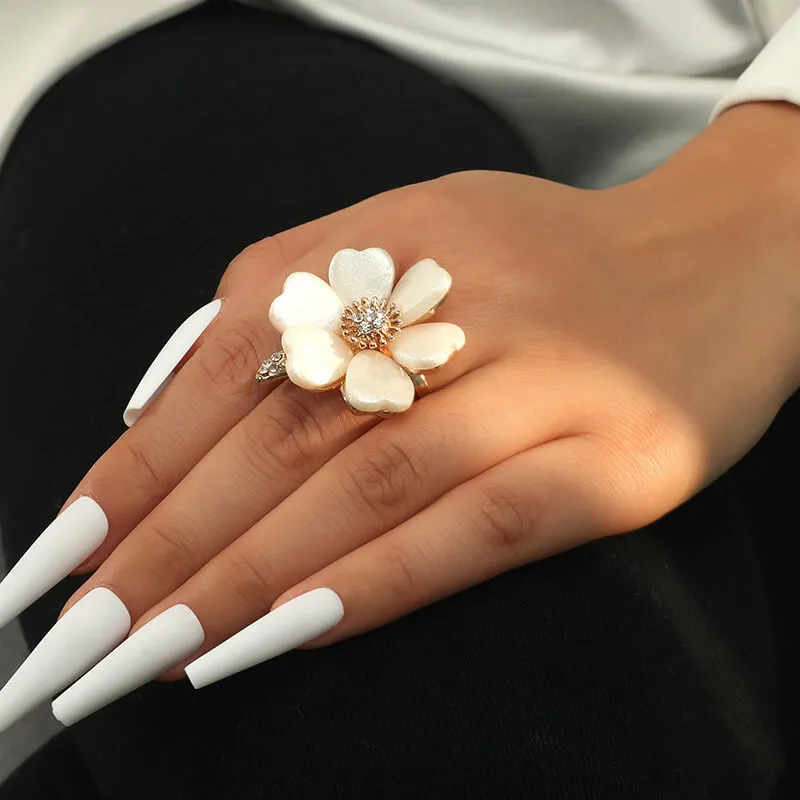 Women Fashion Shell Rhinestone Decorative Ring