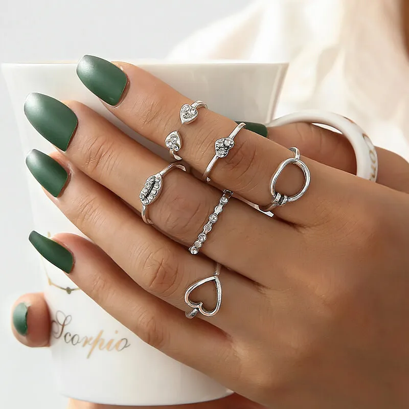 6pcs/set Retro Geometry Rhinestone Decorative Ring Set