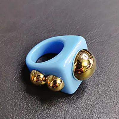 Women Vintage Acrylic Metal Bead Geometric Decorative Ring