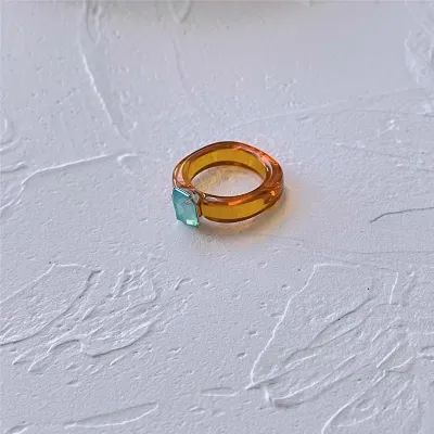 Women Fashion Candy Color Geometric Plastic Resin Ring