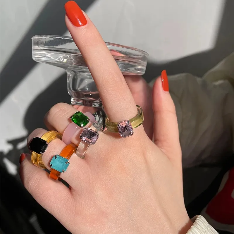 Women Fashion Candy Color Geometric Plastic Resin Ring