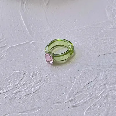 Women Fashion Candy Color Geometric Plastic Resin Ring