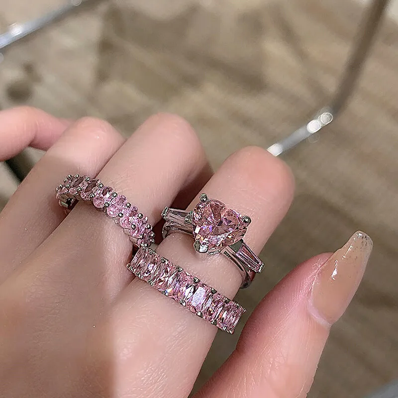 Women's Fashion Heart Shaped Rhinestone Alloy Decorative Ring