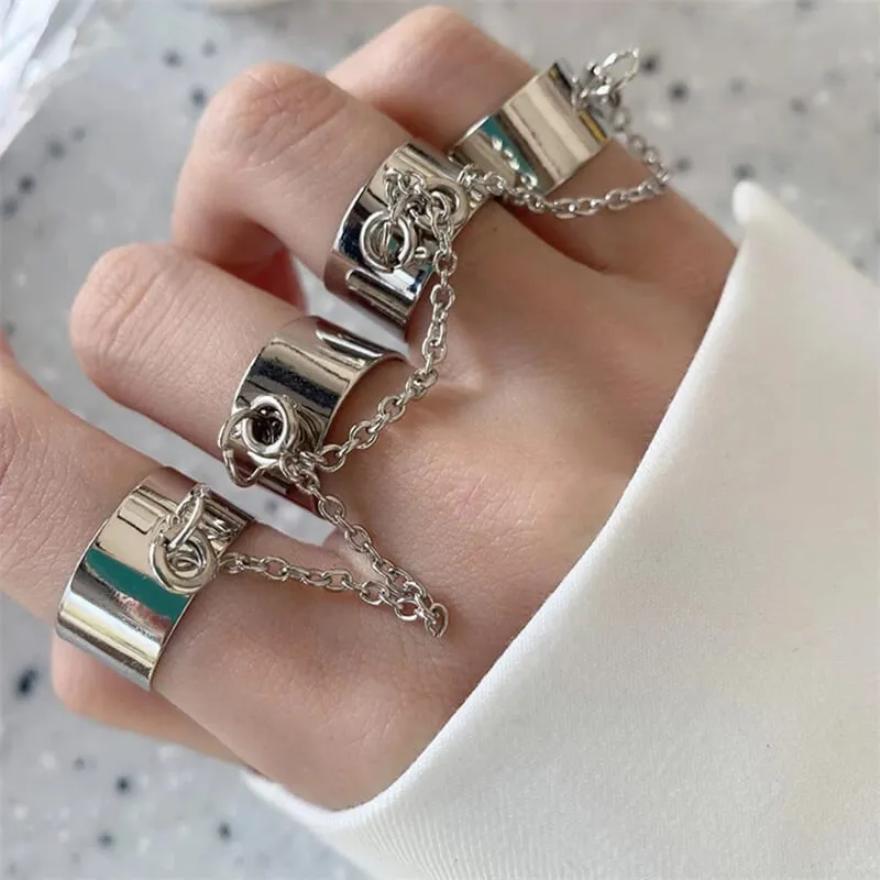 Women Punk Style Open Mouth Design Chain Ring Stainless Steel Unisex