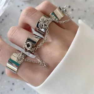 Women Punk Style Open Mouth Design Chain Ring Stainless Steel Unisex