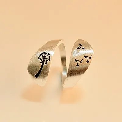 Women Retro Plants Mountains Pattern Design Ring