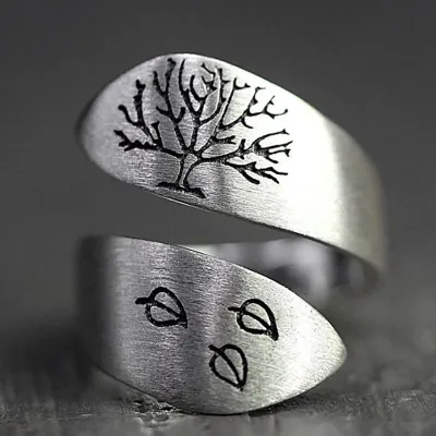 Women Retro Plants Mountains Pattern Design Ring