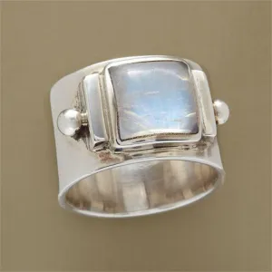 Women Retro Geometric Moonstone Decorate Ring