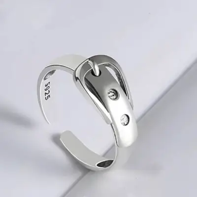 Women Unique Belt Buckle Shape Design Copper Ring