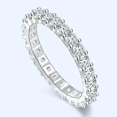 Women Fashion Rhinestone Geometric Ring White Copper Plated White Gold