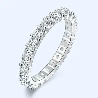 Women Fashion Rhinestone Geometric Ring White Copper Plated White Gold