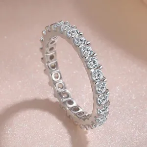 Women Fashion Rhinestone Geometric Ring White Copper Plated White Gold