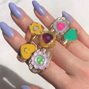 Cute Smile Pattern And Cloud Shape Design Alloy Ring Women's Instagram Wind Geometric