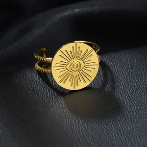 Women Fashion Eye Pattern Design Adjustable Stainless Steel Ring
