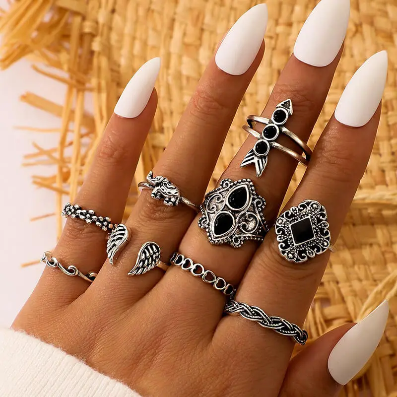 Women Retro Multi Element Design Ring Set
