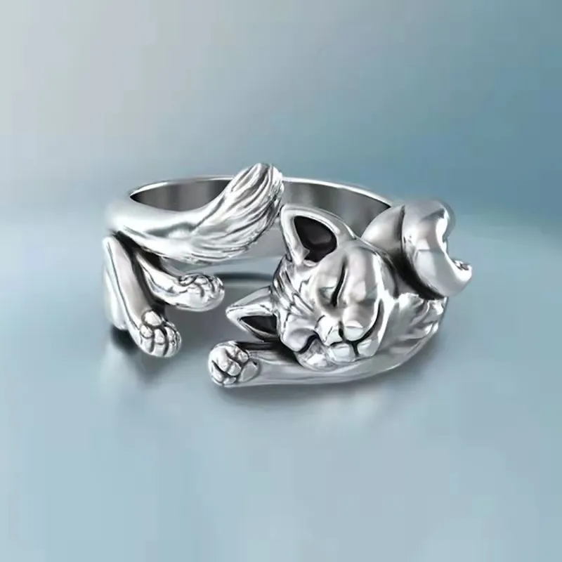 Women Fashion Cat Shape Open Mouth Ring Unisex Zinc Alloy