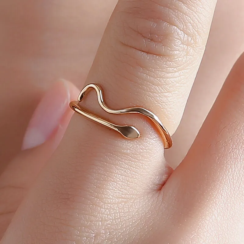 Women Minimalist Snake Shape Geometric Copper Ring