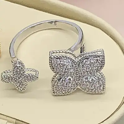 Women Fashion Flower Zircon Decorate Copper Ring
