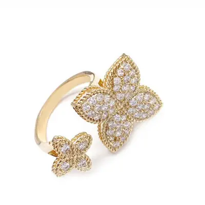 Women Fashion Flower Zircon Decorate Copper Ring