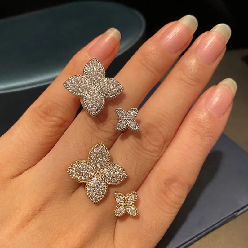 Women Fashion Flower Zircon Decorate Copper Ring