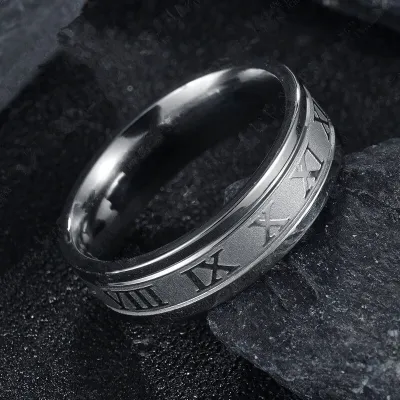 Men Fashion Roman Number Design Titanium Steel Ring