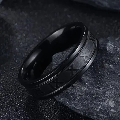 Men Fashion Roman Number Design Titanium Steel Ring