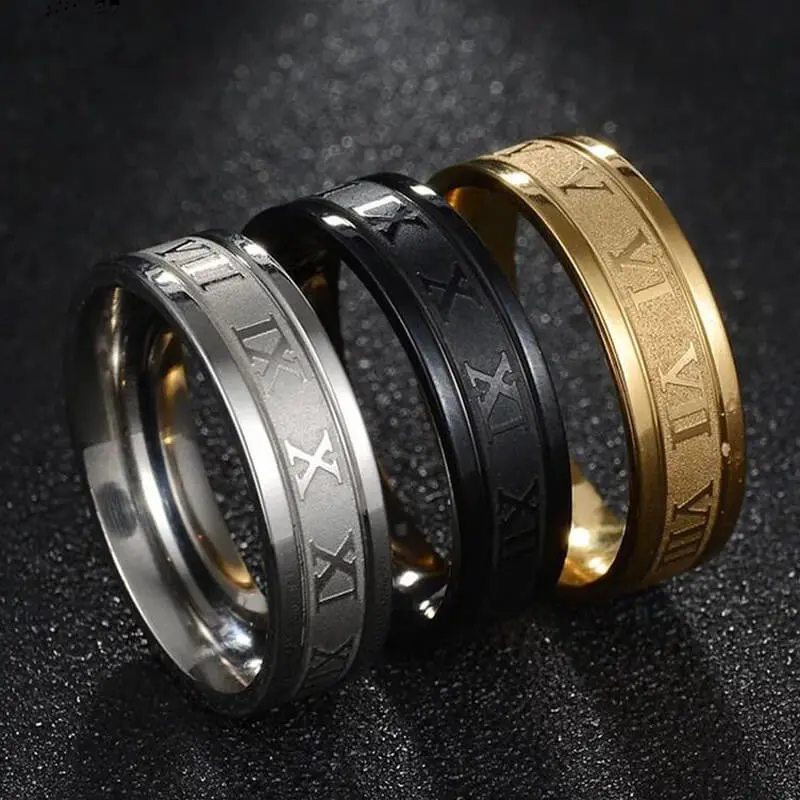 Men Fashion Roman Number Design Titanium Steel Ring