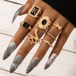 7pcs/set Women Unique Geometry Design Ring Set