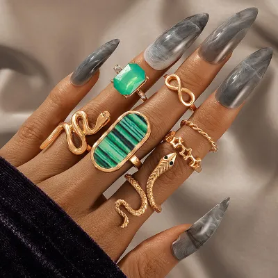 7pcs/set Women Fashion Geometry Metal Ring Set Unisex