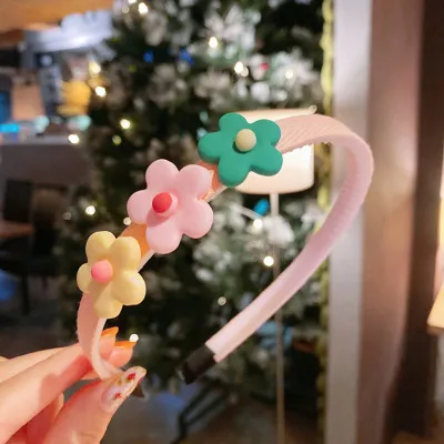 Sweet Flower Decor Kids Headband Accessories with Cartoon Character Resin Design