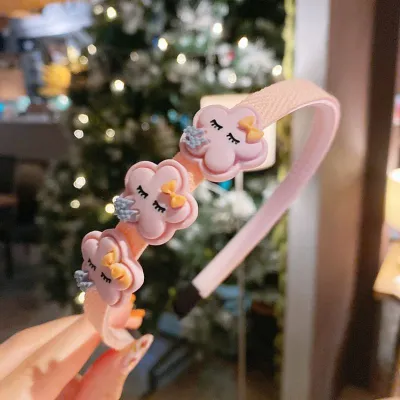 Sweet Flower Decor Kids Headband Accessories with Cartoon Character Resin Design