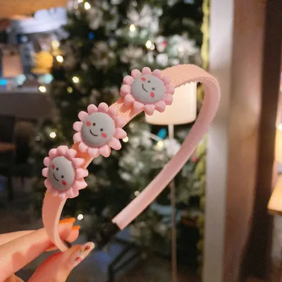 Sweet Flower Decor Kids Headband Accessories with Cartoon Character Resin Design
