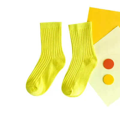 Kids Fashion Solid Color Breathable Soft Combed Cotton Mid-Calf Socks