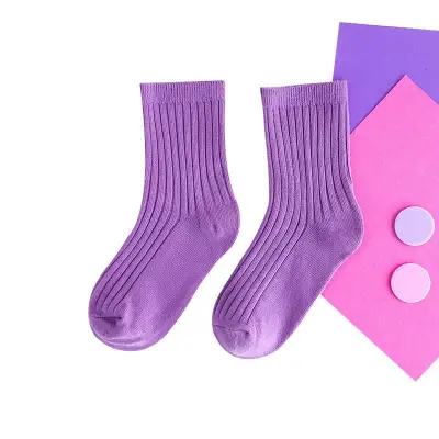 Kids Fashion Solid Color Breathable Soft Combed Cotton Mid-Calf Socks