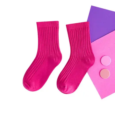 Kids Fashion Solid Color Breathable Soft Combed Cotton Mid-Calf Socks